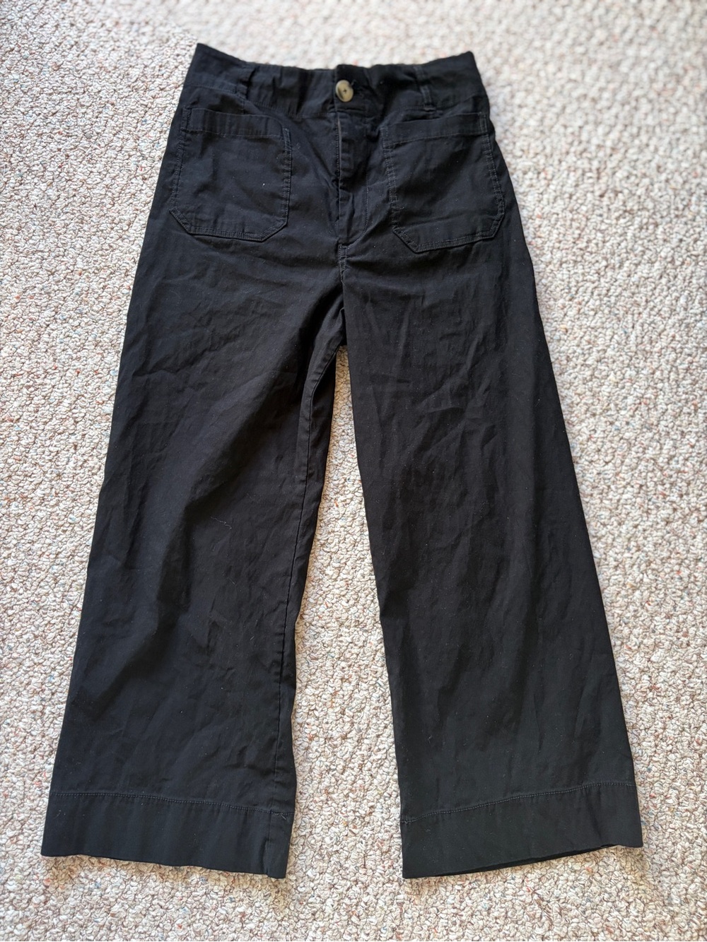 Maeve Anthropologie Colette Cropped Pants Women 31 Black Stretch Wide Leg ankle